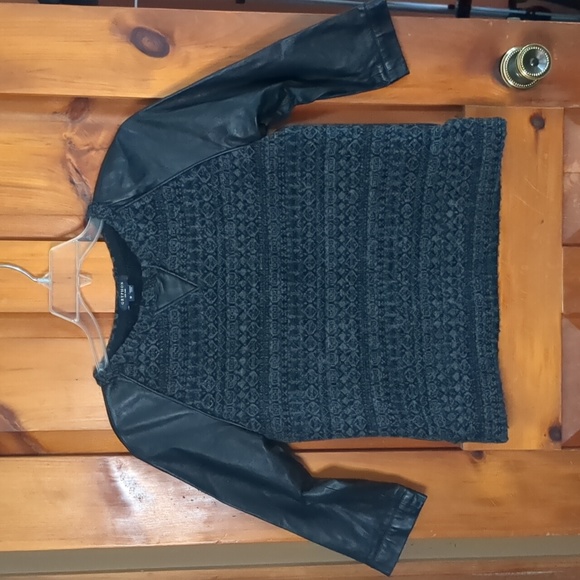 GRYPHON* size M genuine leather 3/4 sleeve round neck casual sweater sweatshirt - Picture 8 of 15